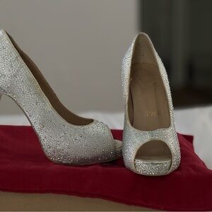 Red Bottom Silver Peep-Toe Heels